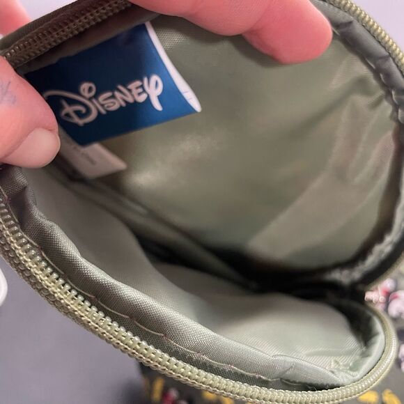 Disney Mickey Mouse Shoulder Purse W/ Makeup Bag Olive Green All Over Print - Picture 5 of 5